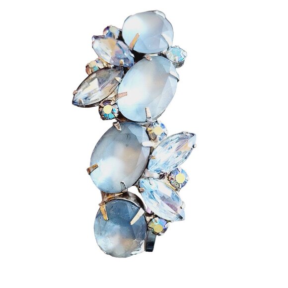 Vintage Frosted Glass Rhinestone Clamper Bracelet (A1722) - Picture 3 of 5